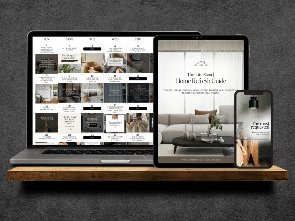Monthly real estate social media content and Canva templates